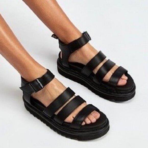 Dr. Martens Blair Leather Strap Adjustable Gladiator Sandals Boho Black Brando 8 - Picture 1 of 11